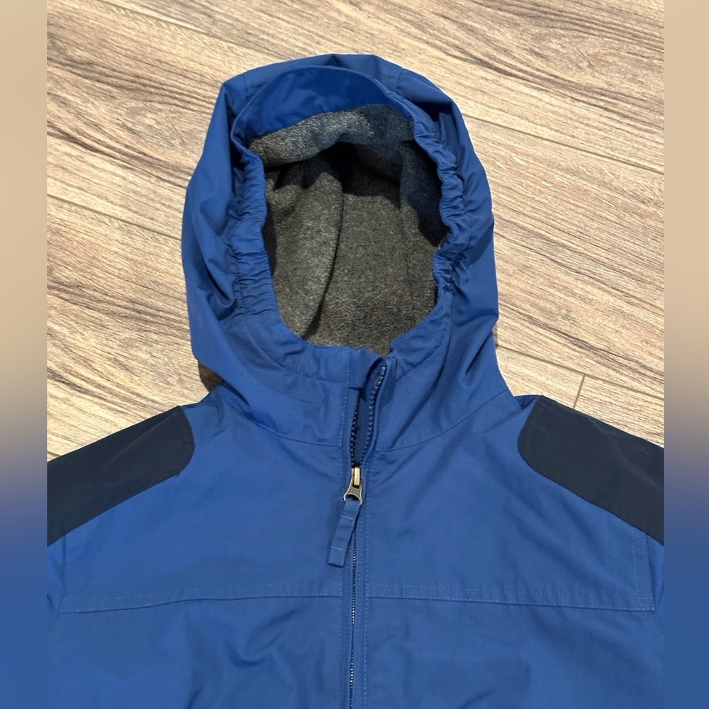 Lands' End Kids (8) Blue and Black Fleece Lined Hooded Coat - Picture 2 of 8
